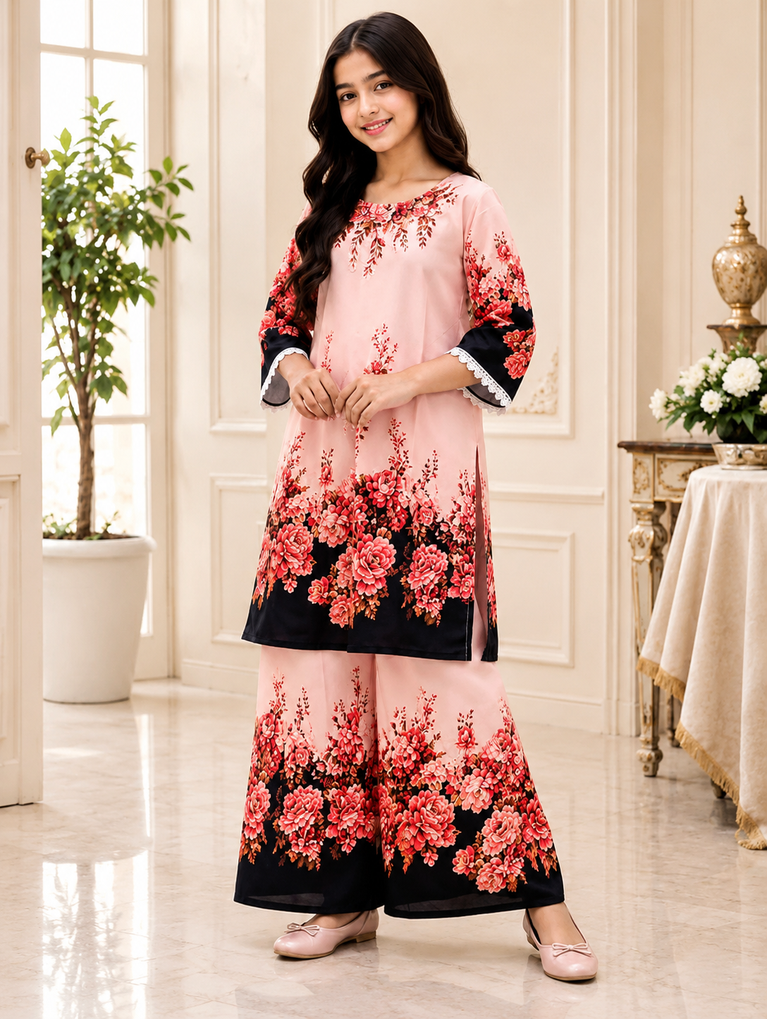Girls Premium Floral Printed Co-Ord Set