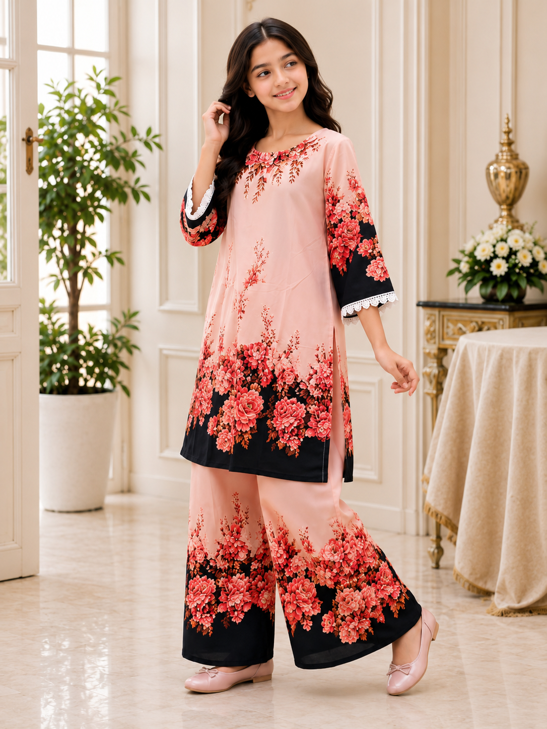 Girls Premium Floral Printed Co-Ord Set